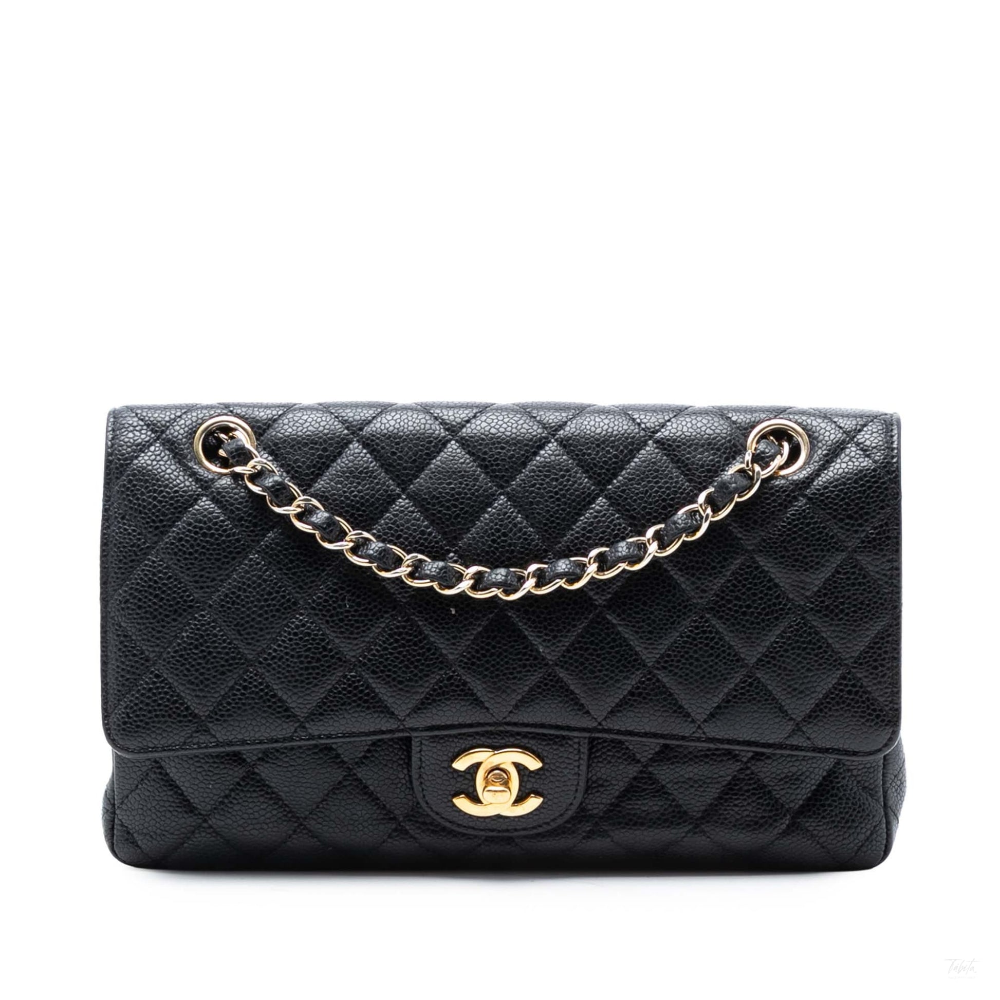 Second hand Chanel Classic Double Flap Medium Caviar Leather Matelassè Shoulder Bag Black - Tabita Bags