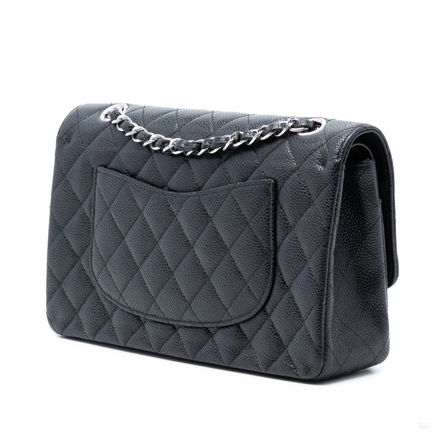 Second hand Chanel Classic Double Flap Medium Caviar Leather Matelassè Shoulder Bag Black - Tabita Bags