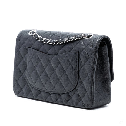Second hand Chanel Classic Double Flap Medium Caviar Leather Matelassè Shoulder Bag Black - Tabita Bags