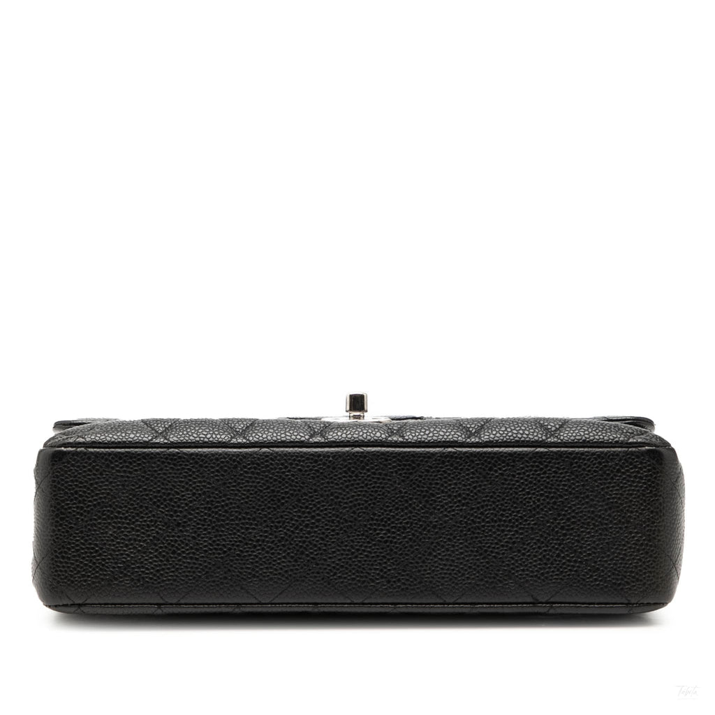Second hand Chanel Classic Double Flap Medium Caviar Leather Matelassè Shoulder Bag Black - Tabita Bags