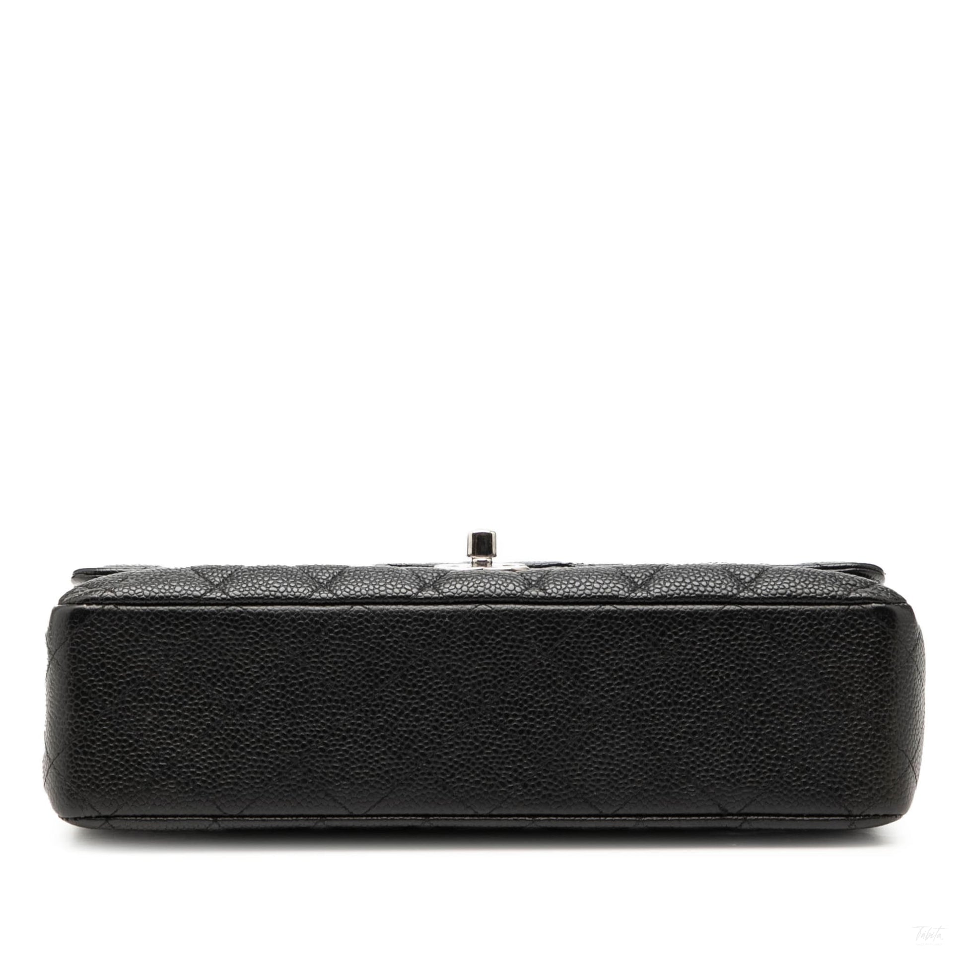 Second hand Chanel Classic Double Flap Medium Caviar Leather Matelassè Shoulder Bag Black - Tabita Bags