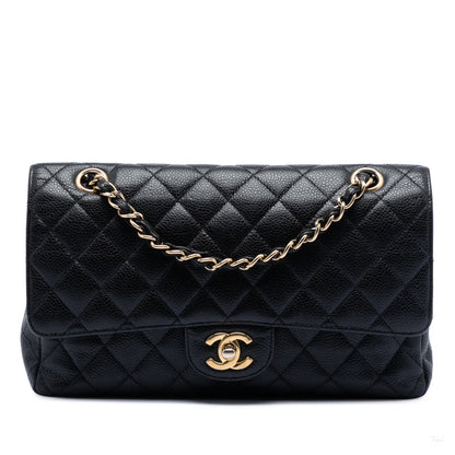 Second hand Chanel Classic Double Flap Medium Caviar Leather Matelassè Shoulder Bag Black - Tabita Bags