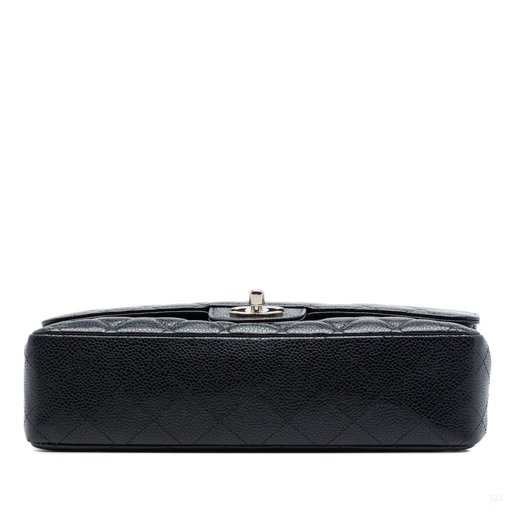 Second hand Chanel Classic Double Flap Medium Caviar Leather Matelassè Shoulder Bag Black - Tabita Bags