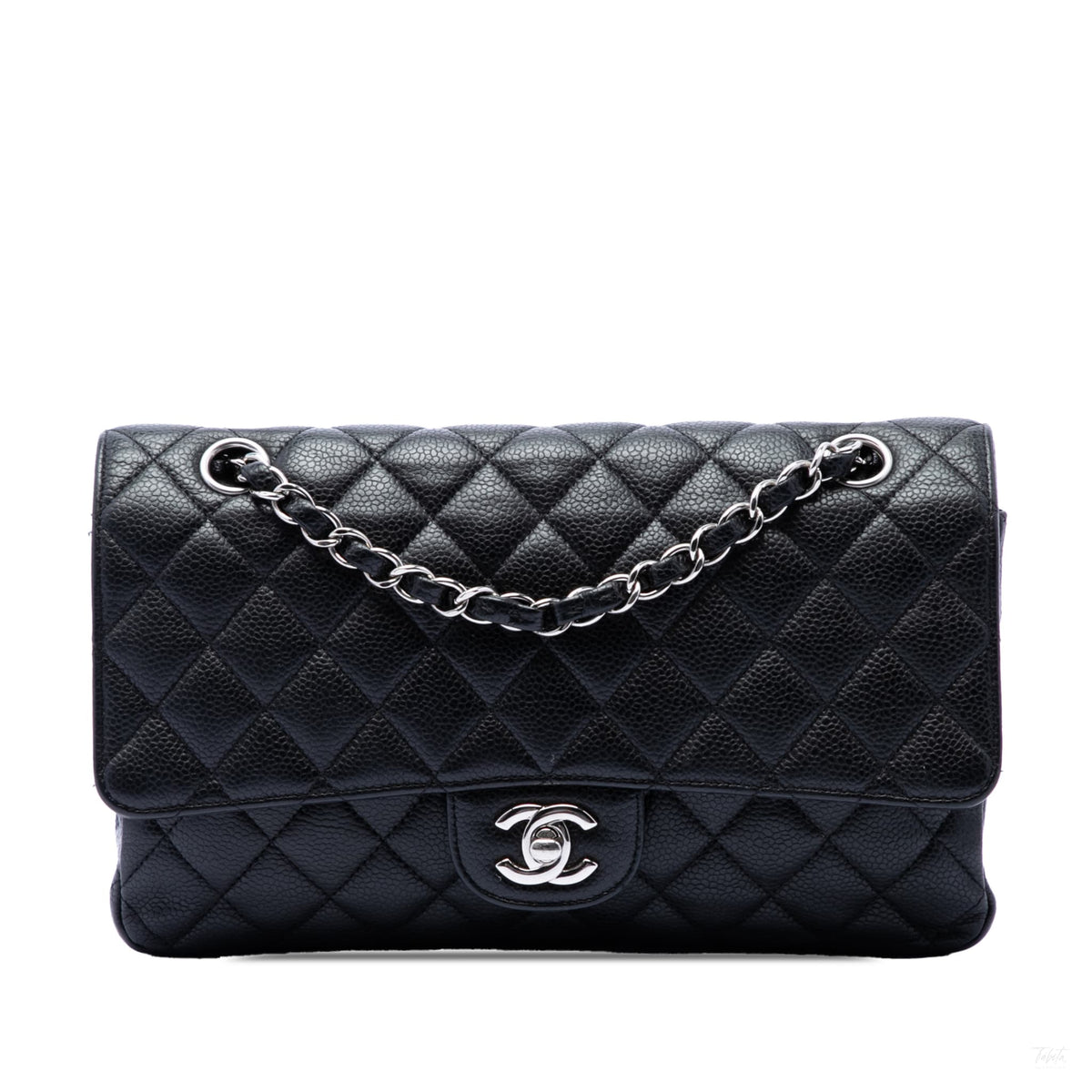 Second hand Chanel Classic Double Flap Medium Caviar Leather Matelassè Shoulder Bag Black - Tabita Bags