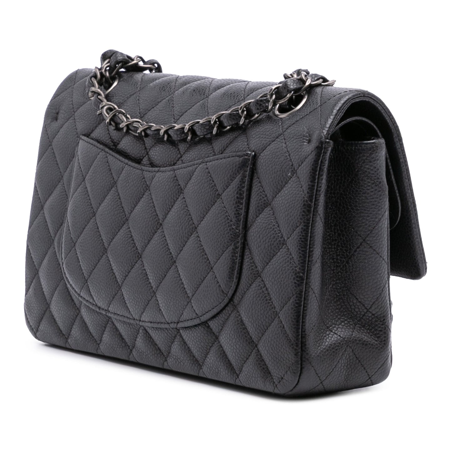 Second hand Chanel Classic Double Flap Medium Caviar Leather Matelassè Shoulder Bag Black - Tabita Bags