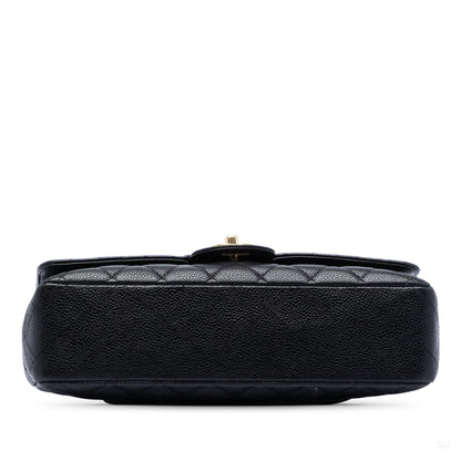 Second hand Chanel Classic Double Flap Medium Caviar Leather Matelassè Shoulder Bag Black - Tabita Bags