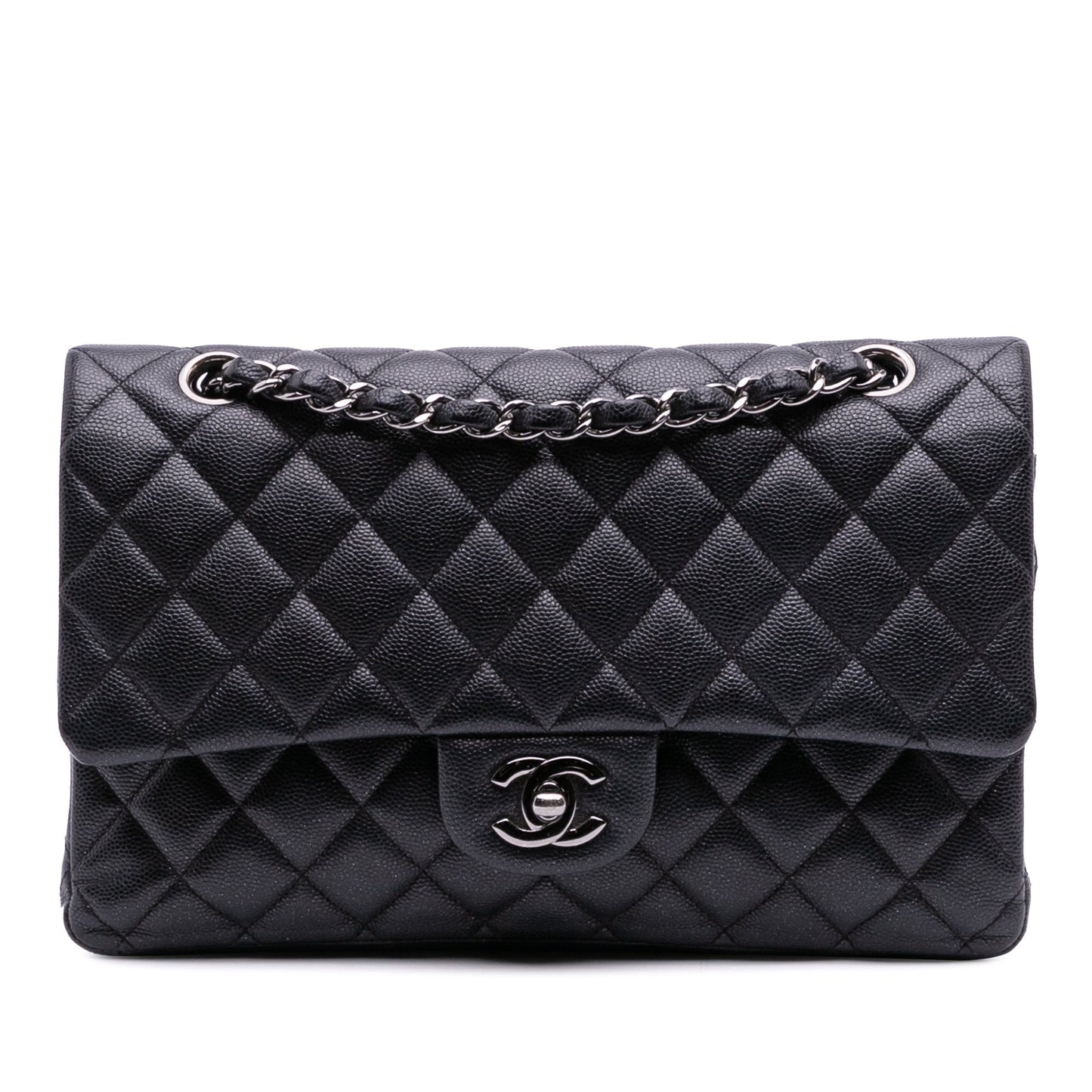 Second hand Chanel Classic Double Flap Medium Caviar Leather Matelassè Shoulder Bag Black - Tabita Bags