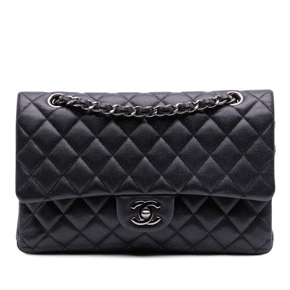 Second hand Chanel Classic Double Flap Medium Caviar Leather Matelassè Shoulder Bag Black - Tabita Bags
