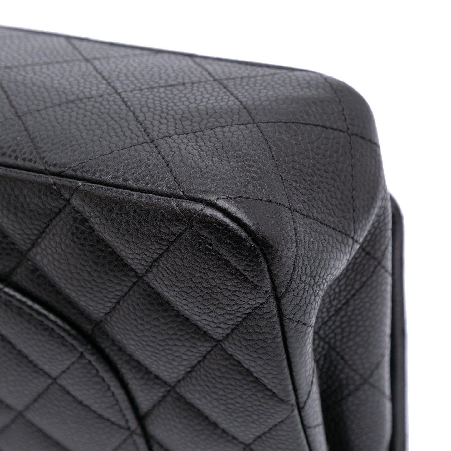 Second hand Chanel Classic Double Flap Medium Caviar Leather Matelassè Shoulder Bag Black - Tabita Bags