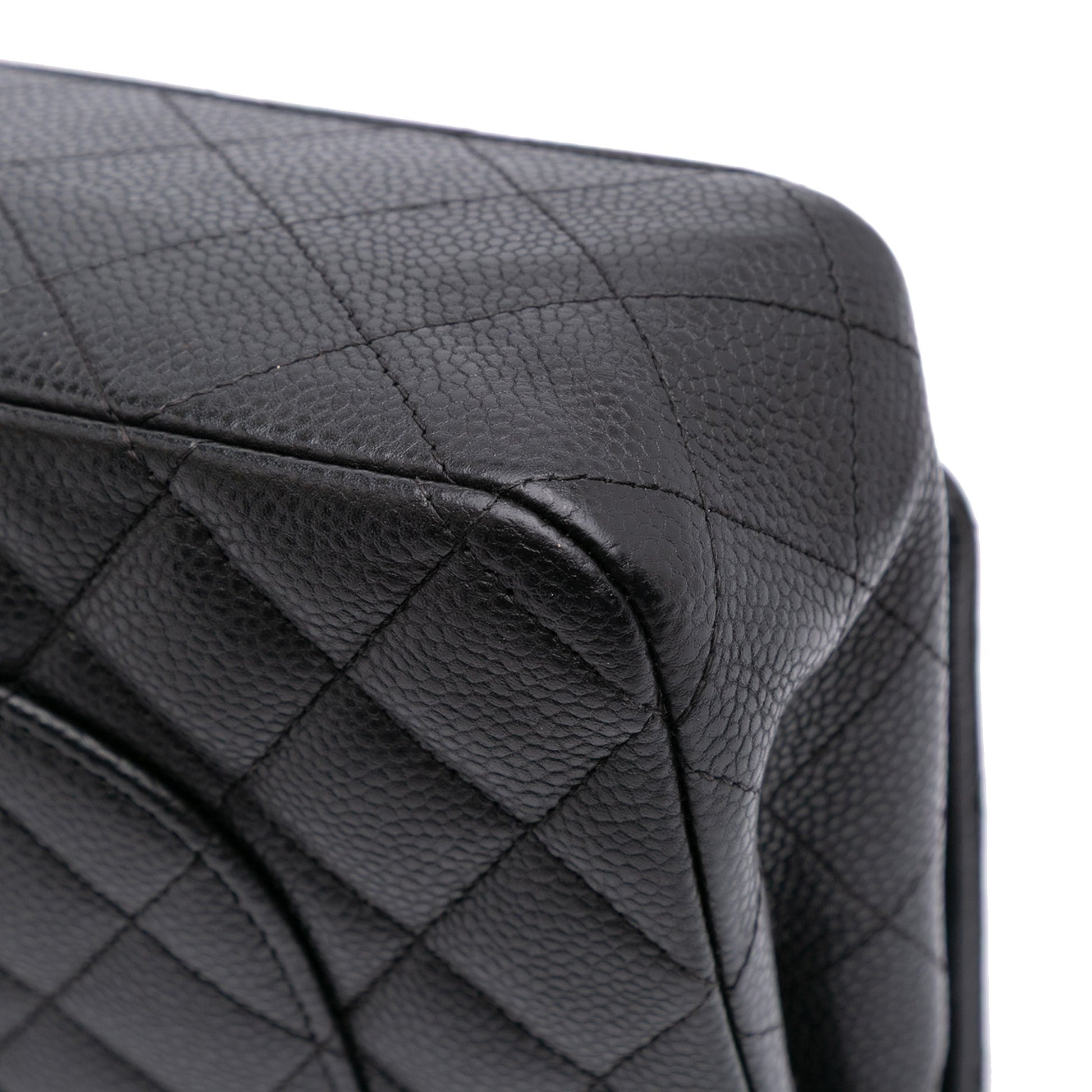 Second hand Chanel Classic Double Flap Medium Caviar Leather Matelassè Shoulder Bag Black - Tabita Bags