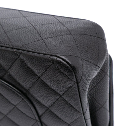 Second hand Chanel Classic Double Flap Medium Caviar Leather Matelassè Shoulder Bag Black - Tabita Bags