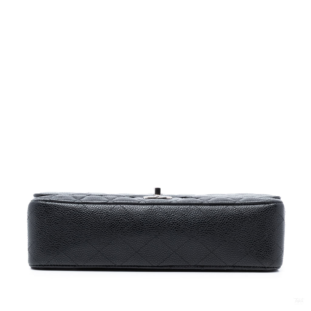 Second hand Chanel Classic Double Flap Medium Caviar Leather Matelassè Shoulder Bag Black - Tabita Bags