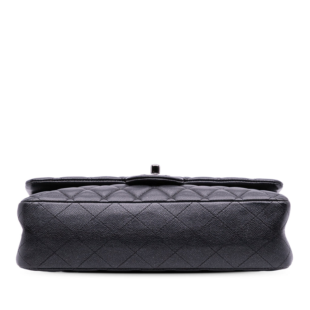 Second hand Chanel Classic Double Flap Medium Caviar Leather Matelassè Shoulder Bag Black - Tabita Bags
