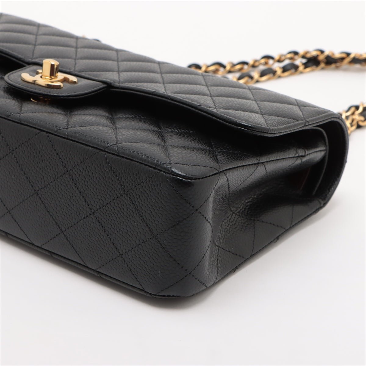 Second hand Chanel Classic Double Flap Medium Caviar Leather Matelassè Shoulder Bag Black - Tabita Bags
