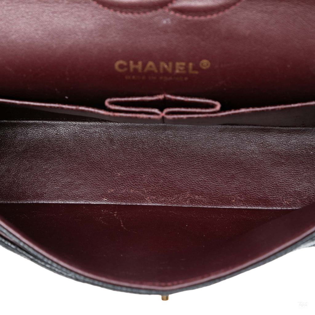 Second hand Chanel Classic Double Flap Medium Caviar Leather Matelassè Shoulder Bag Black - Tabita Bags