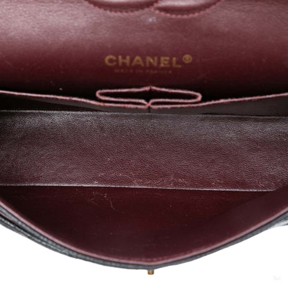 Second hand Chanel Classic Double Flap Medium Caviar Leather Matelassè Shoulder Bag Black - Tabita Bags