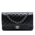 Second hand Chanel Classic Double Flap Medium Caviar Leather Matelassè Shoulder Bag Black - Tabita Bags