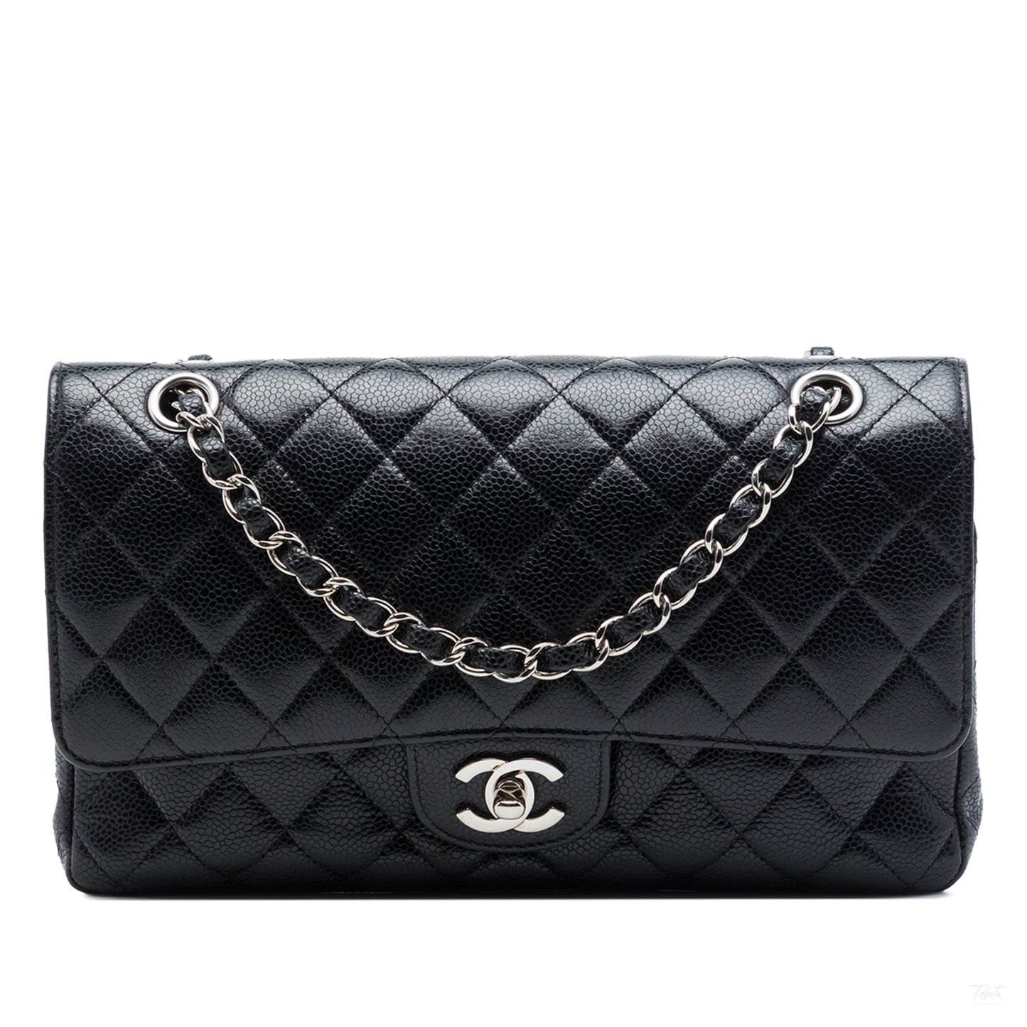 Second hand Chanel Classic Double Flap Medium Caviar Leather Matelassè Shoulder Bag Black - Tabita Bags