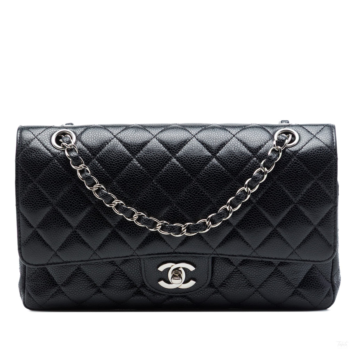 Second hand Chanel Classic Double Flap Medium Caviar Leather Matelassè Shoulder Bag Black - Tabita Bags