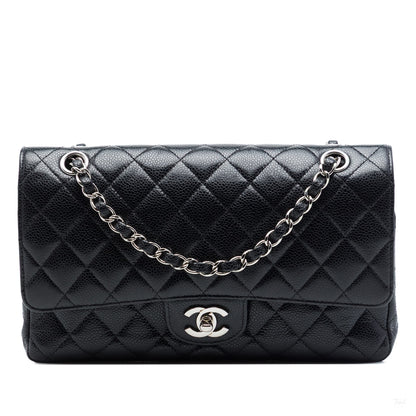 Second hand Chanel Classic Double Flap Medium Caviar Leather Matelassè Shoulder Bag Black - Tabita Bags