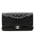 Second hand Chanel Classic Double Flap Medium Caviar Leather Matelassè Shoulder Bag Black - Tabita Bags