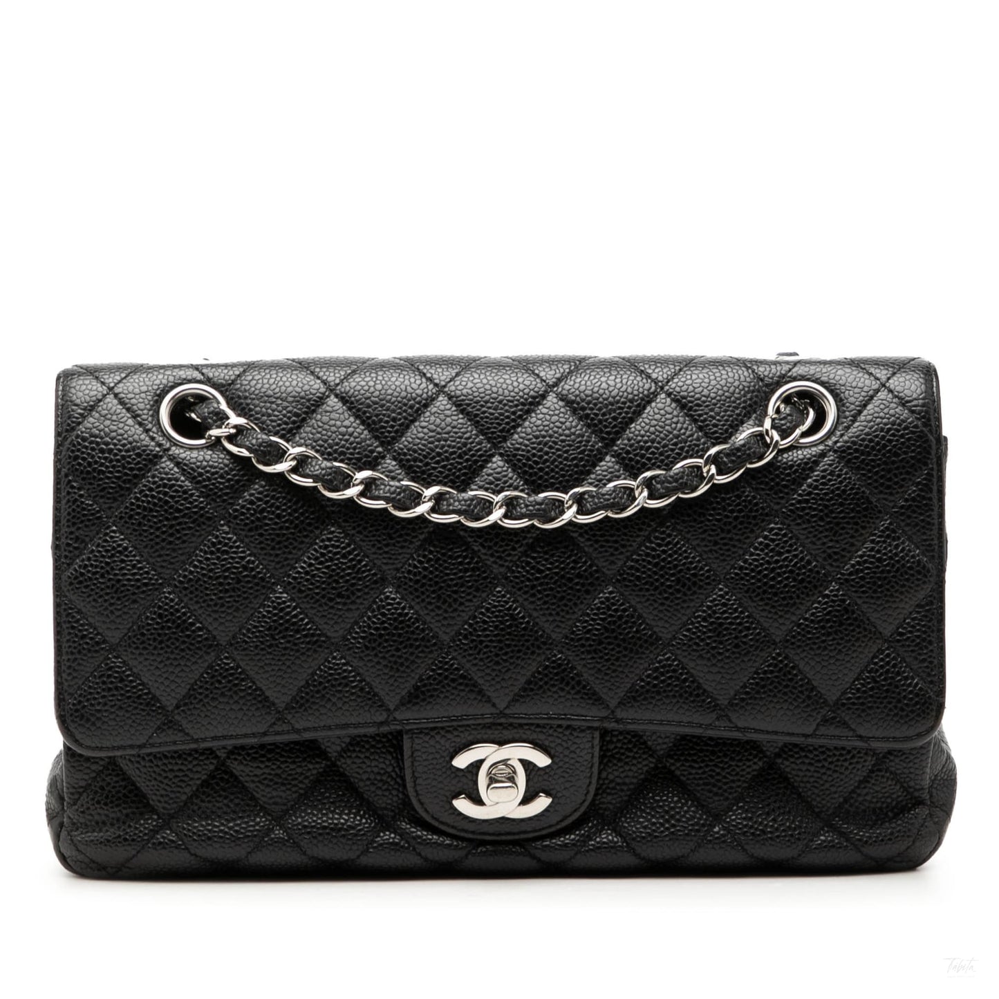 Second hand Chanel Classic Double Flap Medium Caviar Leather Matelassè Shoulder Bag Black - Tabita Bags
