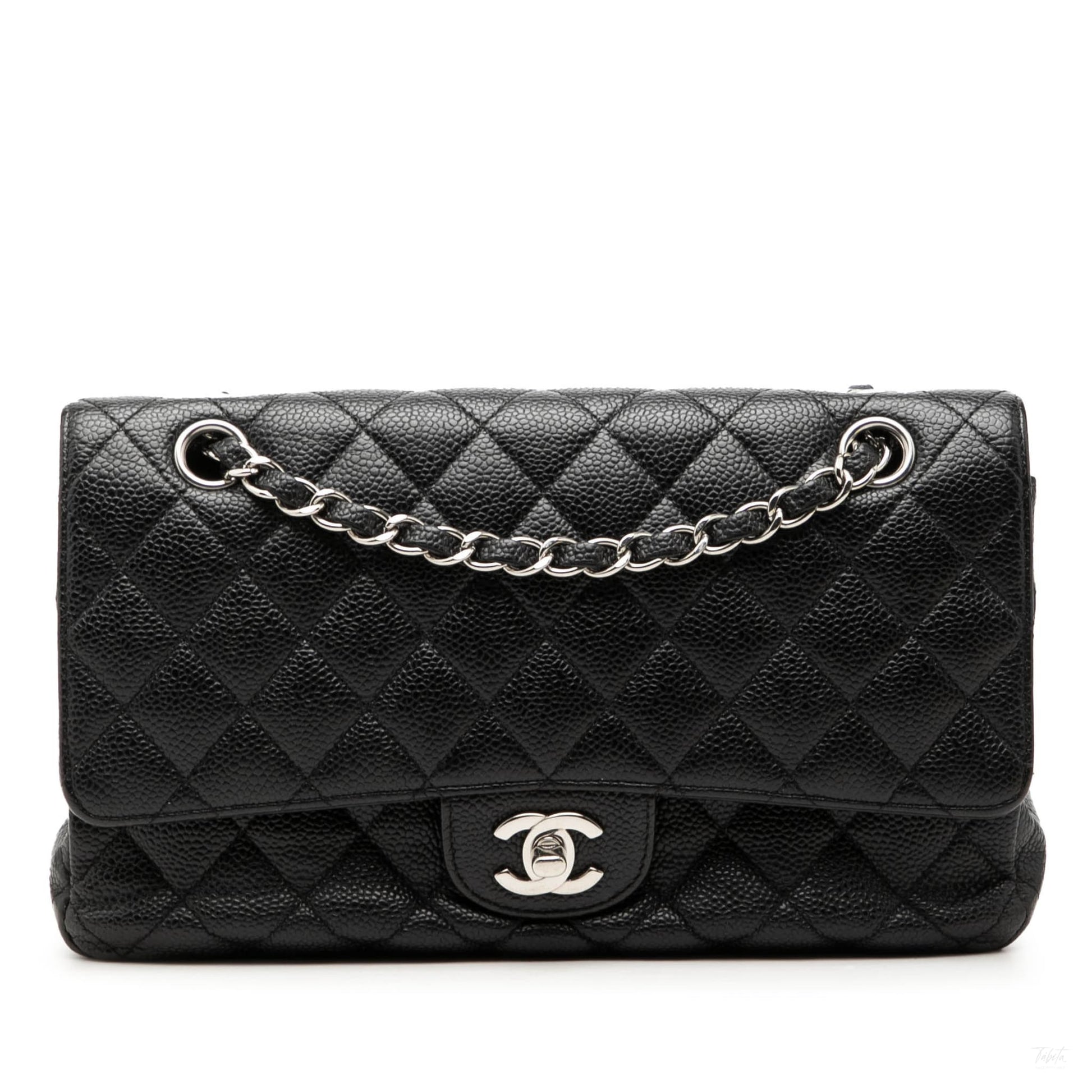 Second hand Chanel Classic Double Flap Medium Caviar Leather Matelassè Shoulder Bag Black - Tabita Bags