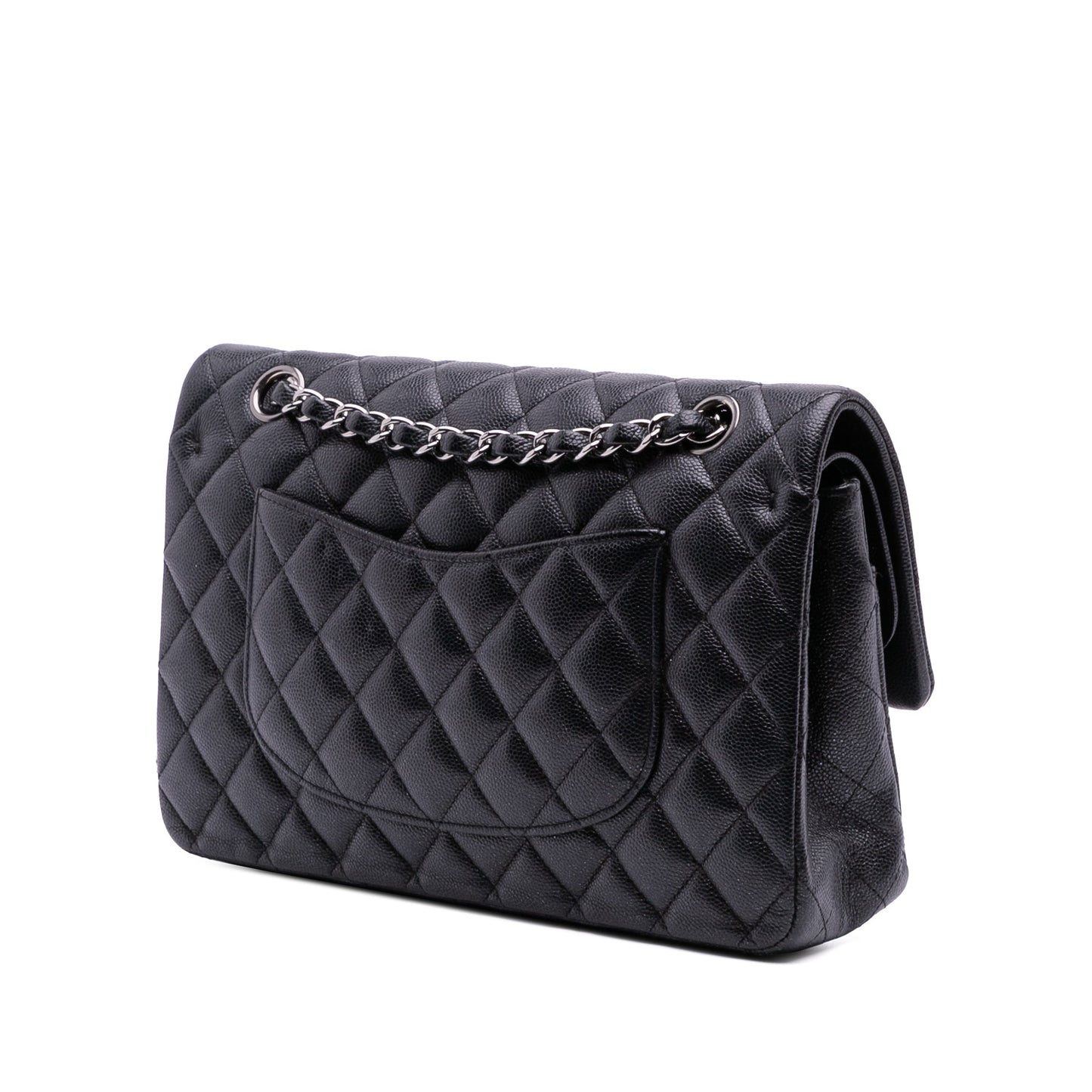 Second hand Chanel Classic Double Flap Medium Caviar Leather Matelassè Shoulder Bag Black - Tabita Bags