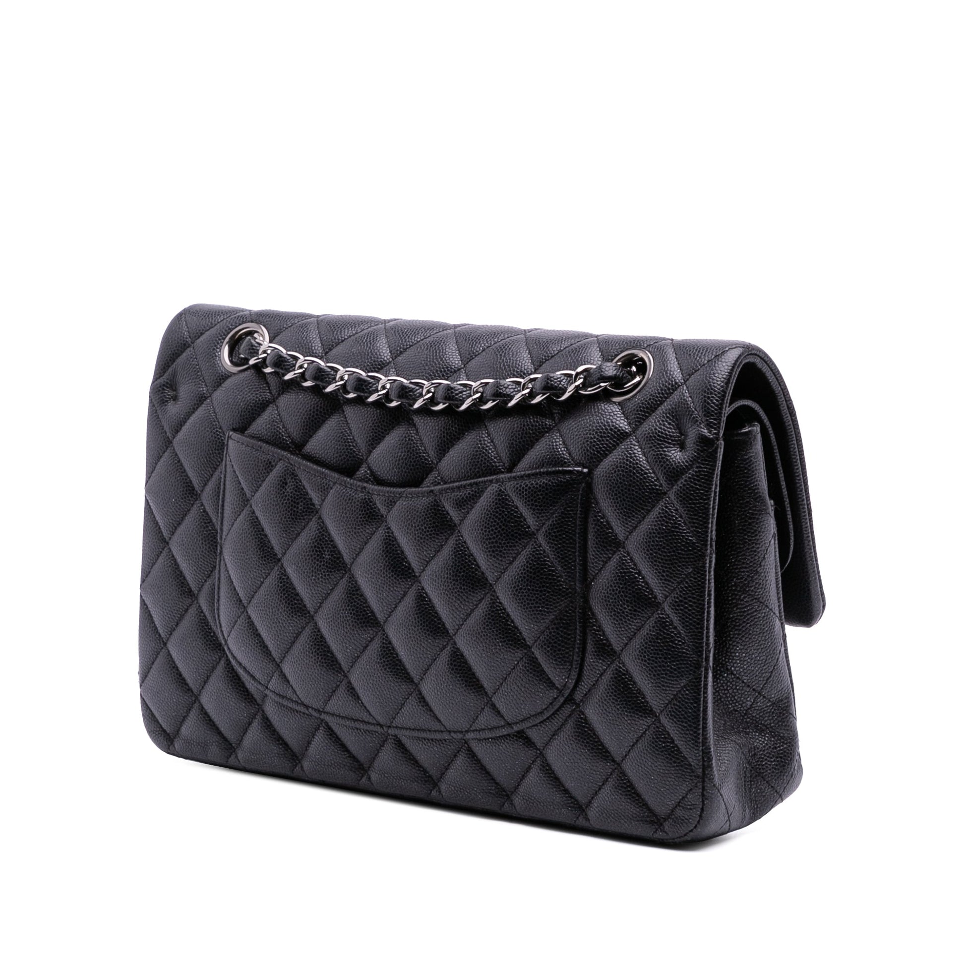 Second hand Chanel Classic Double Flap Medium Caviar Leather Matelassè Shoulder Bag Black - Tabita Bags
