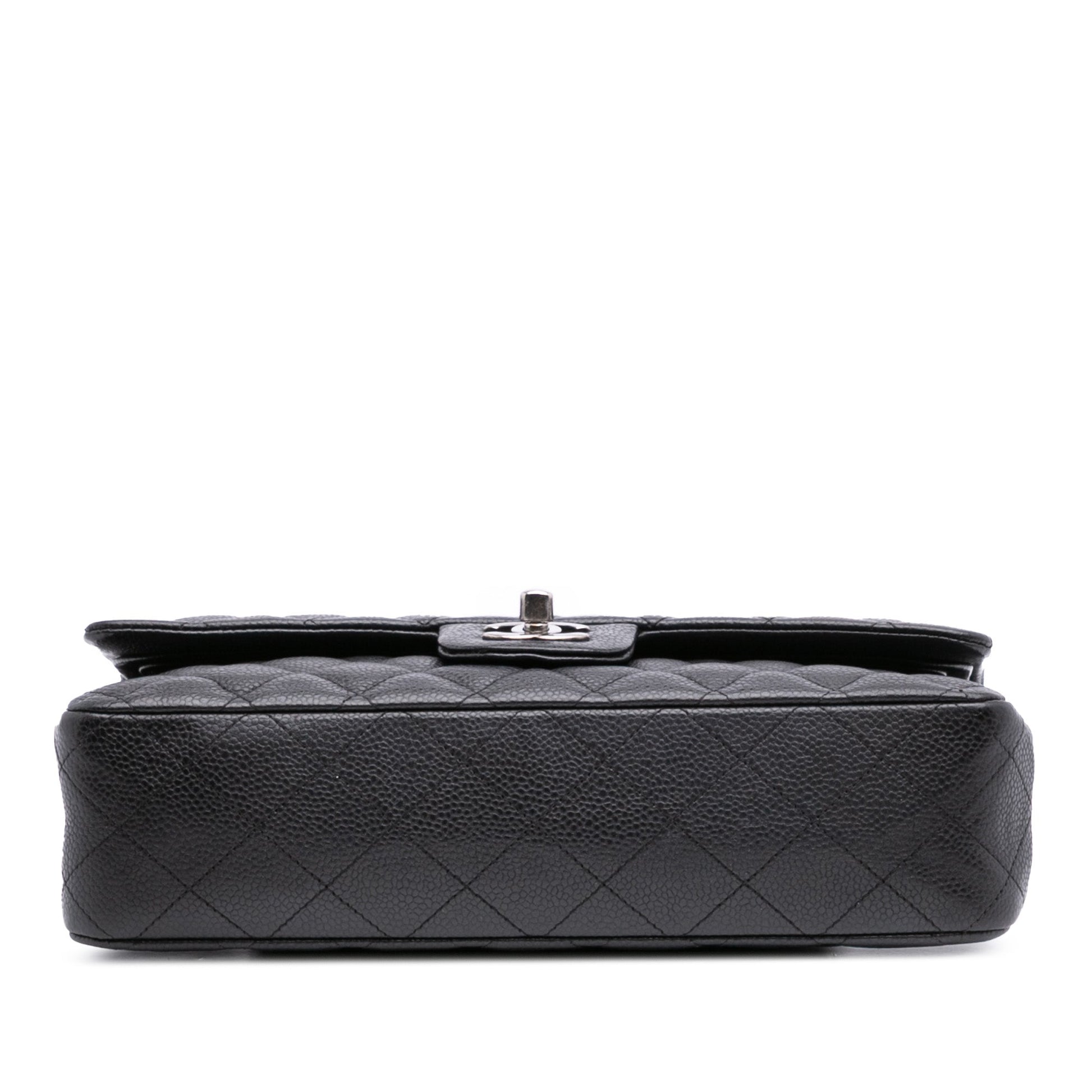 Second hand Chanel Classic Double Flap Medium Caviar Leather Matelassè Shoulder Bag Black - Tabita Bags
