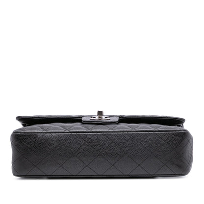 Second hand Chanel Classic Double Flap Medium Caviar Leather Matelassè Shoulder Bag Black - Tabita Bags