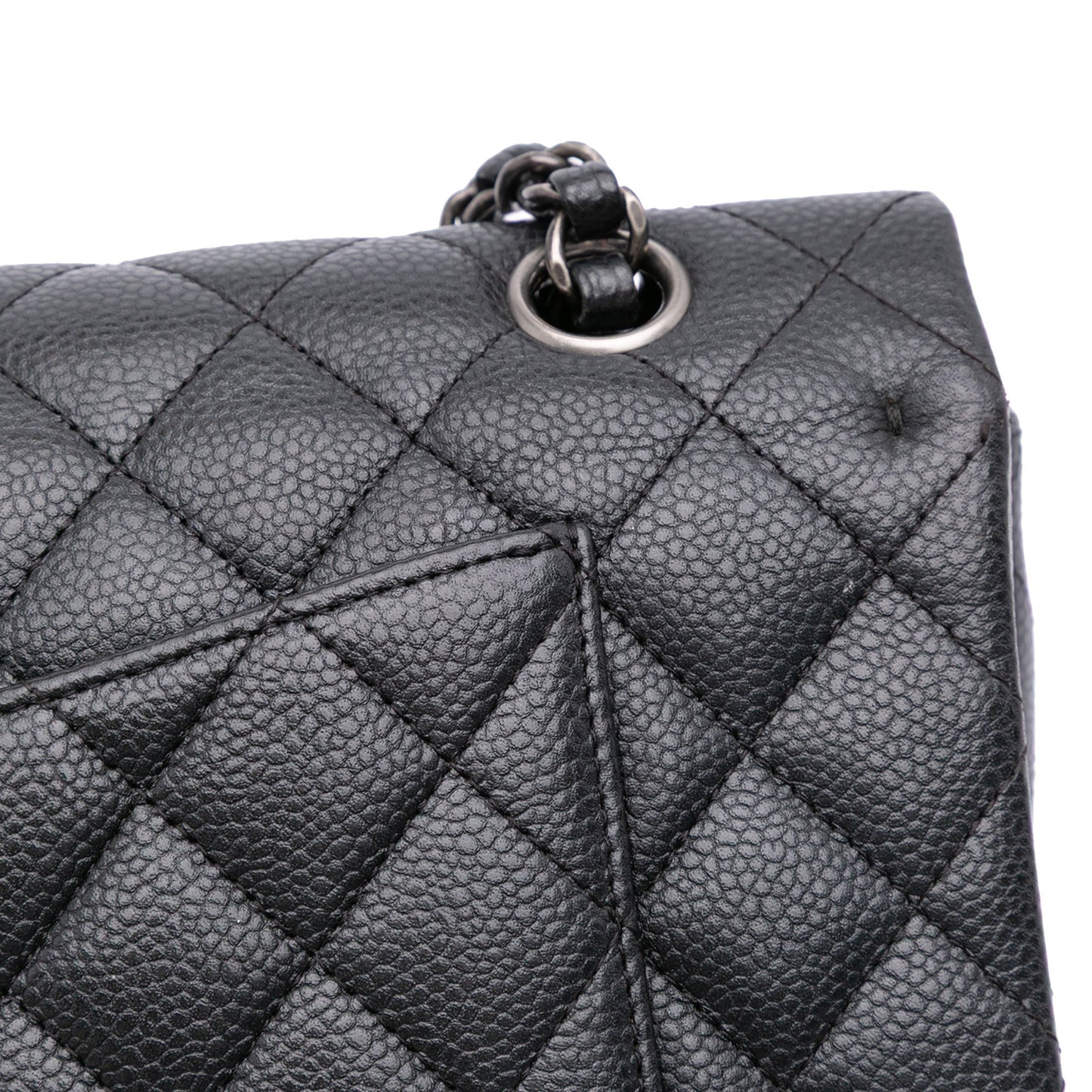 Second hand Chanel Classic Double Flap Medium Caviar Leather Matelassè Shoulder Bag Black - Tabita Bags