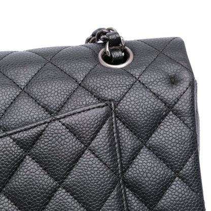 Second hand Chanel Classic Double Flap Medium Caviar Leather Matelassè Shoulder Bag Black - Tabita Bags