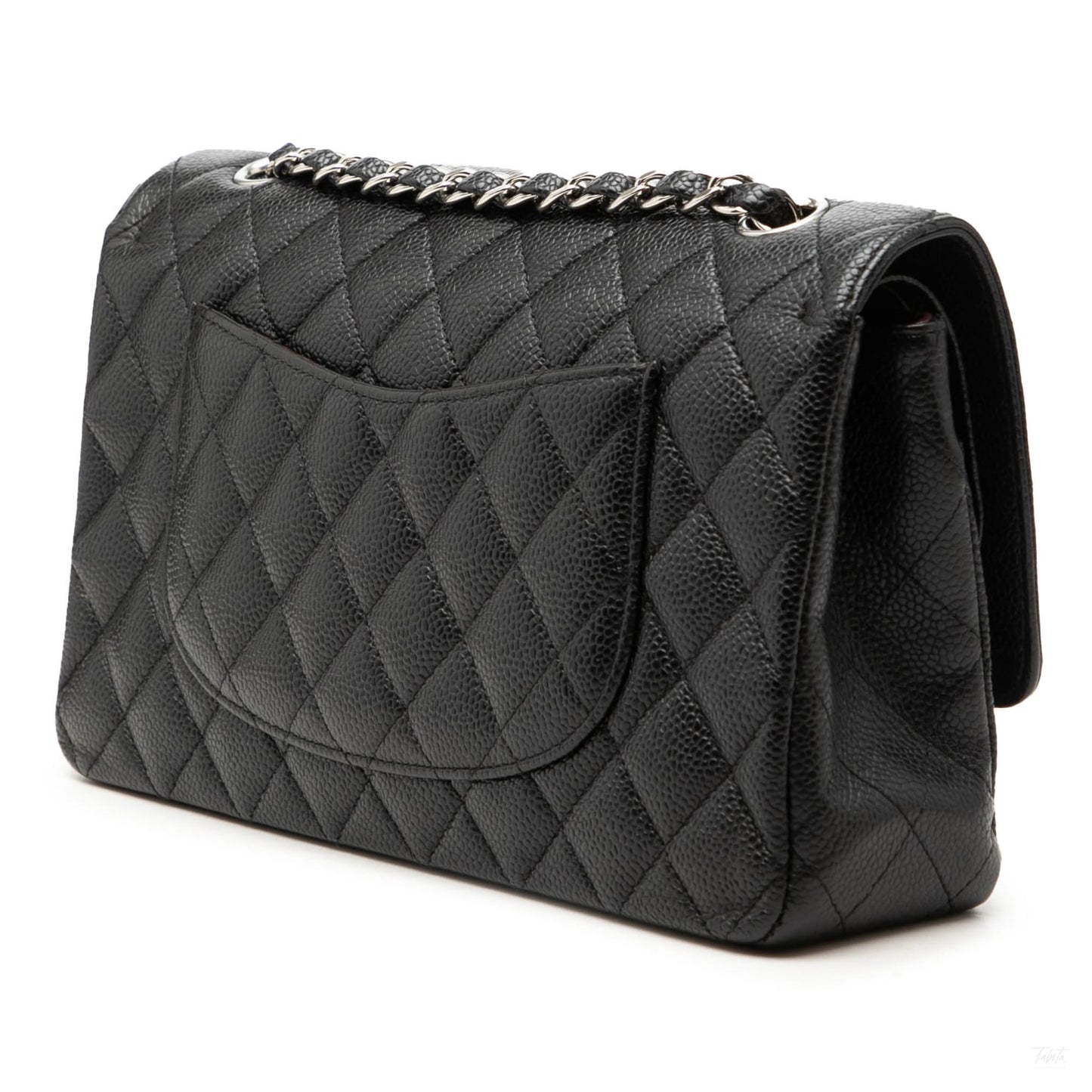 Second hand Chanel Classic Double Flap Medium Caviar Leather Matelassè Shoulder Bag Black - Tabita Bags