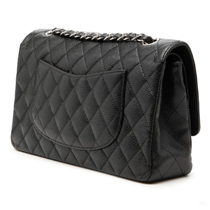 Second hand Chanel Classic Double Flap Medium Caviar Leather Matelassè Shoulder Bag Black - Tabita Bags