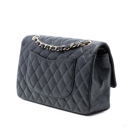 Second hand Chanel Classic Double Flap Medium Caviar Leather Matelassè Shoulder Bag Black - Tabita Bags