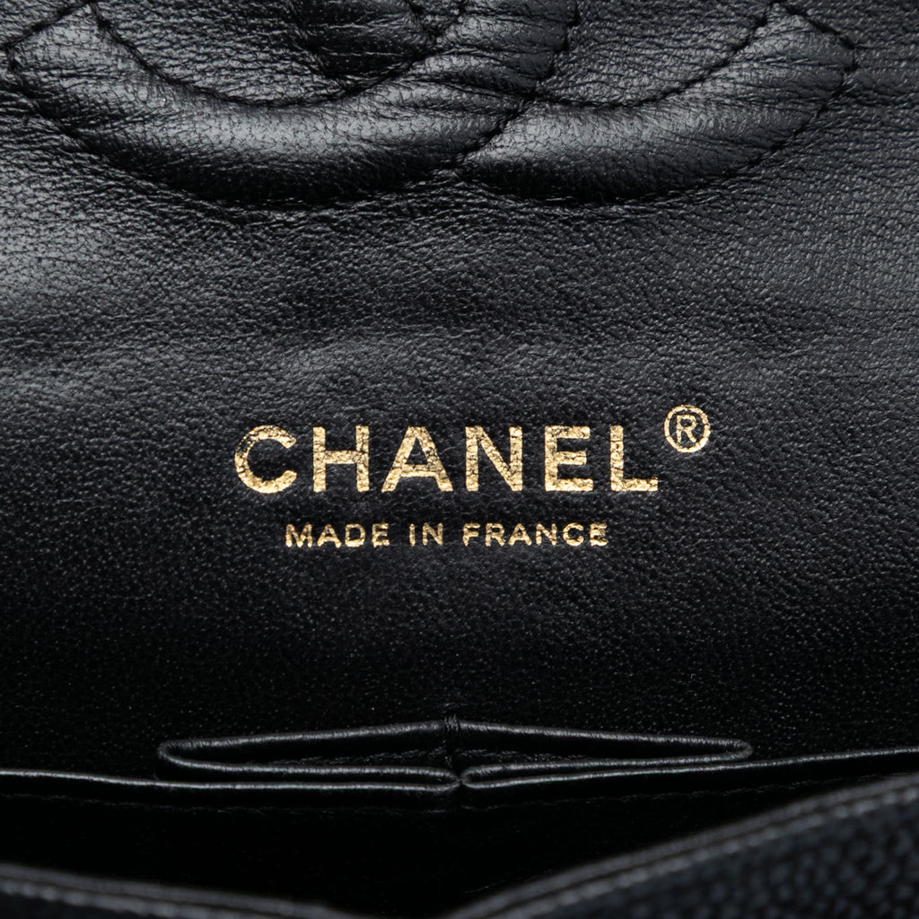 Second hand Chanel Classic Double Flap Medium Caviar Leather Matelassè Shoulder Bag Black - Tabita Bags