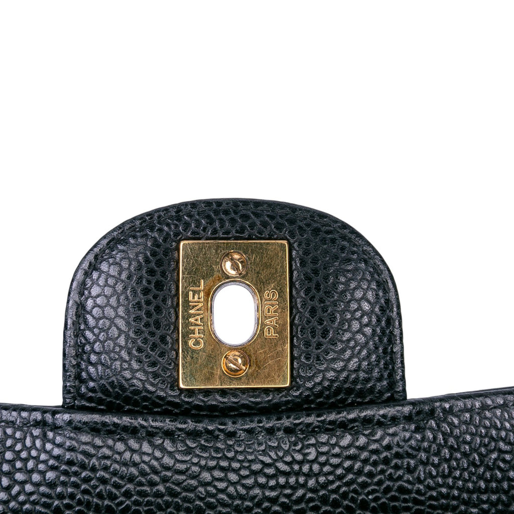Second hand Chanel Classic Double Flap Medium Caviar Leather Matelassè Shoulder Bag Black - Tabita Bags