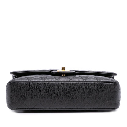 Second hand Chanel Classic Double Flap Medium Caviar Leather Matelassè Shoulder Bag Black - Tabita Bags