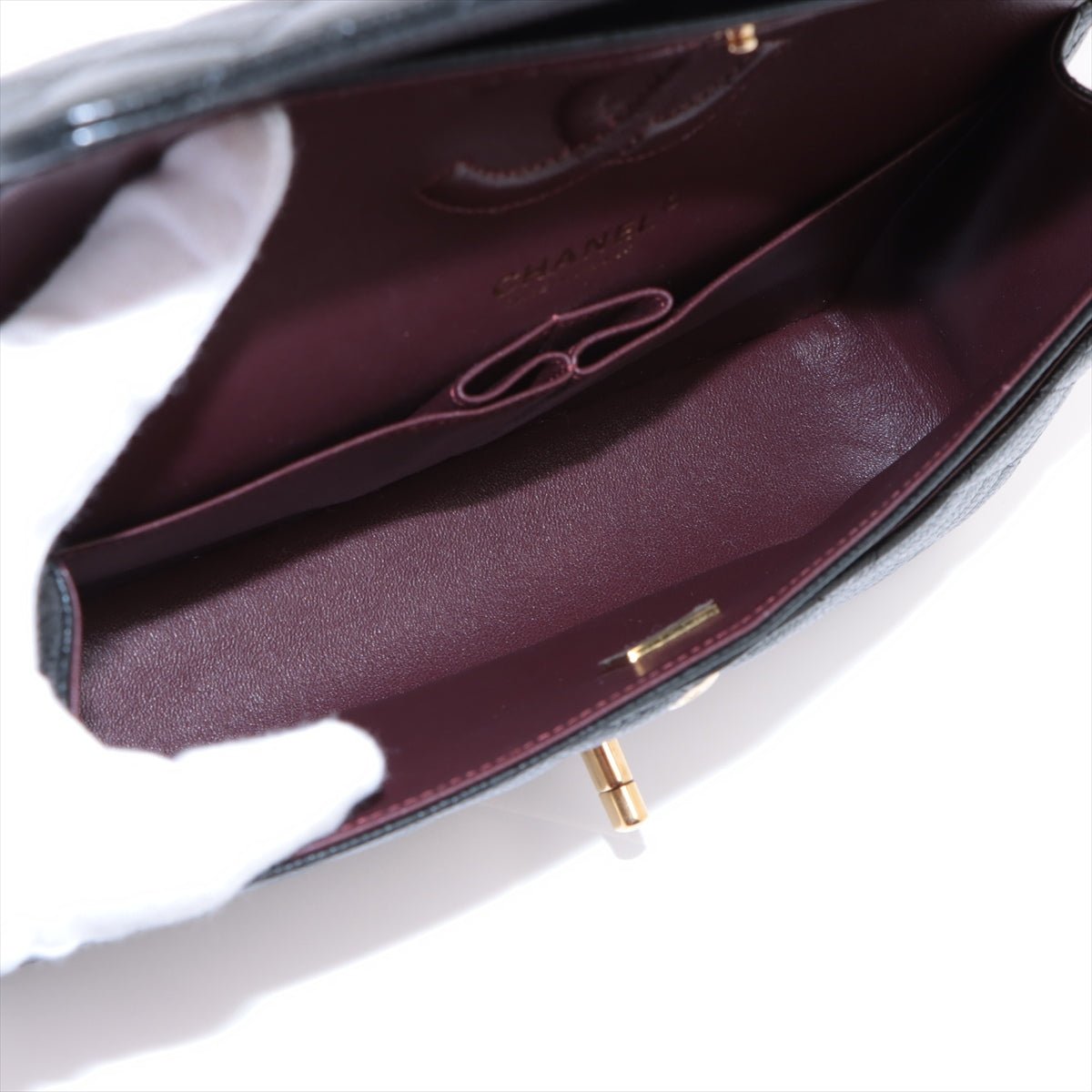 Second hand Chanel Classic Double Flap Medium Caviar Leather Matelassè Shoulder Bag Black - Tabita Bags