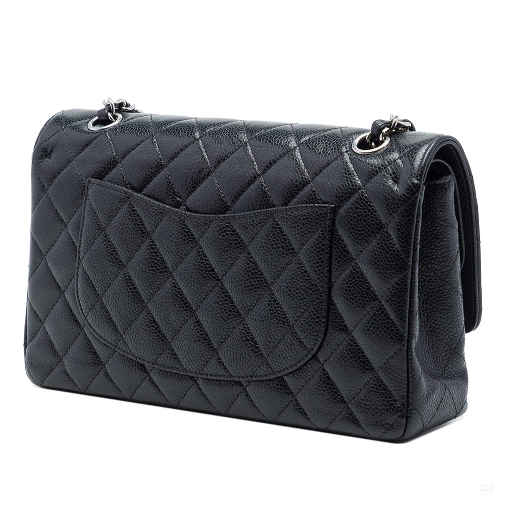 Second hand Chanel Classic Double Flap Medium Caviar Leather Matelassè Shoulder Bag Black - Tabita Bags