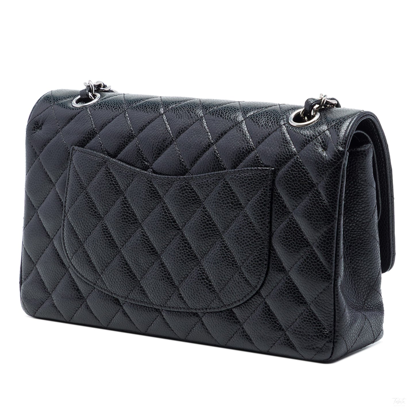 Second hand Chanel Classic Double Flap Medium Caviar Leather Matelassè Shoulder Bag Black - Tabita Bags