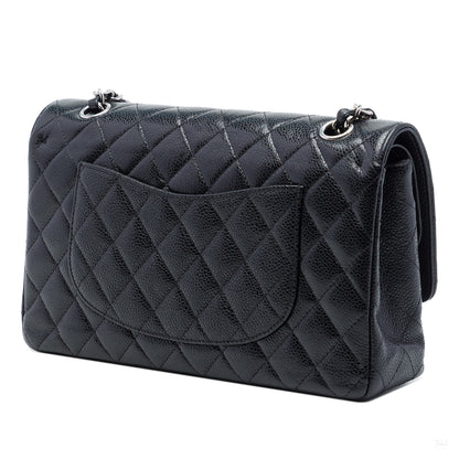 Second hand Chanel Classic Double Flap Medium Caviar Leather Matelassè Shoulder Bag Black - Tabita Bags