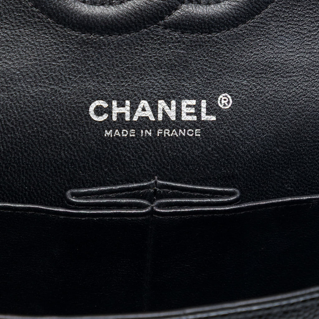 Second hand Chanel Classic Double Flap Medium Caviar Leather Matelassè Shoulder Bag Black - Tabita Bags