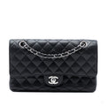 Second hand Chanel Classic Double Flap Medium Caviar Leather Matelassè Shoulder Bag Black - Tabita Bags