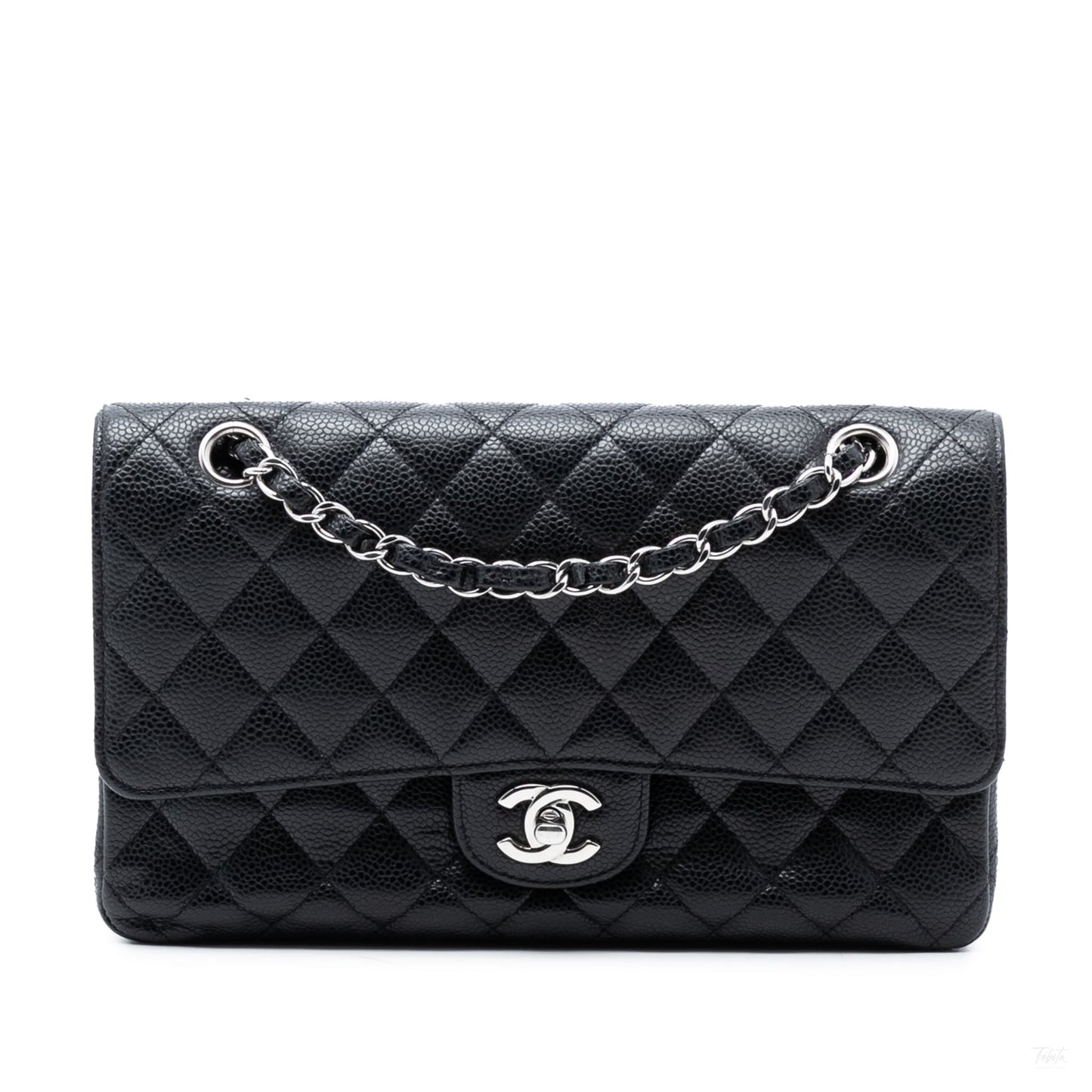 Second hand Chanel Classic Double Flap Medium Caviar Leather Matelassè Shoulder Bag Black - Tabita Bags