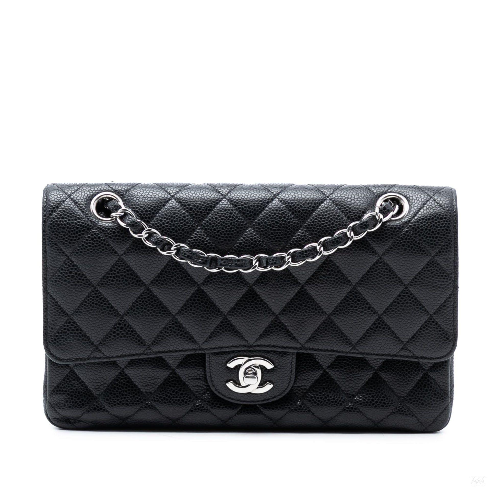 Second hand Chanel Classic Double Flap Medium Caviar Leather Matelassè Shoulder Bag Black - Tabita Bags