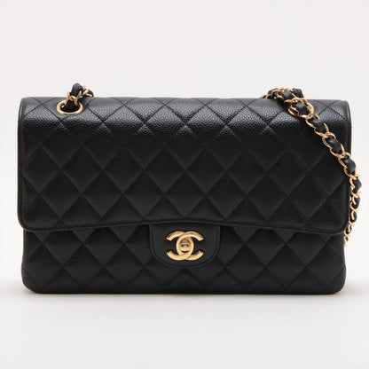 Second hand Chanel Classic Double Flap Medium Caviar Leather Matelassè Shoulder Bag Black - Tabita Bags