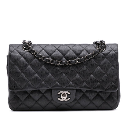 Second hand Chanel Classic Double Flap Medium Caviar Leather Matelassè Shoulder Bag Black - Tabita Bags