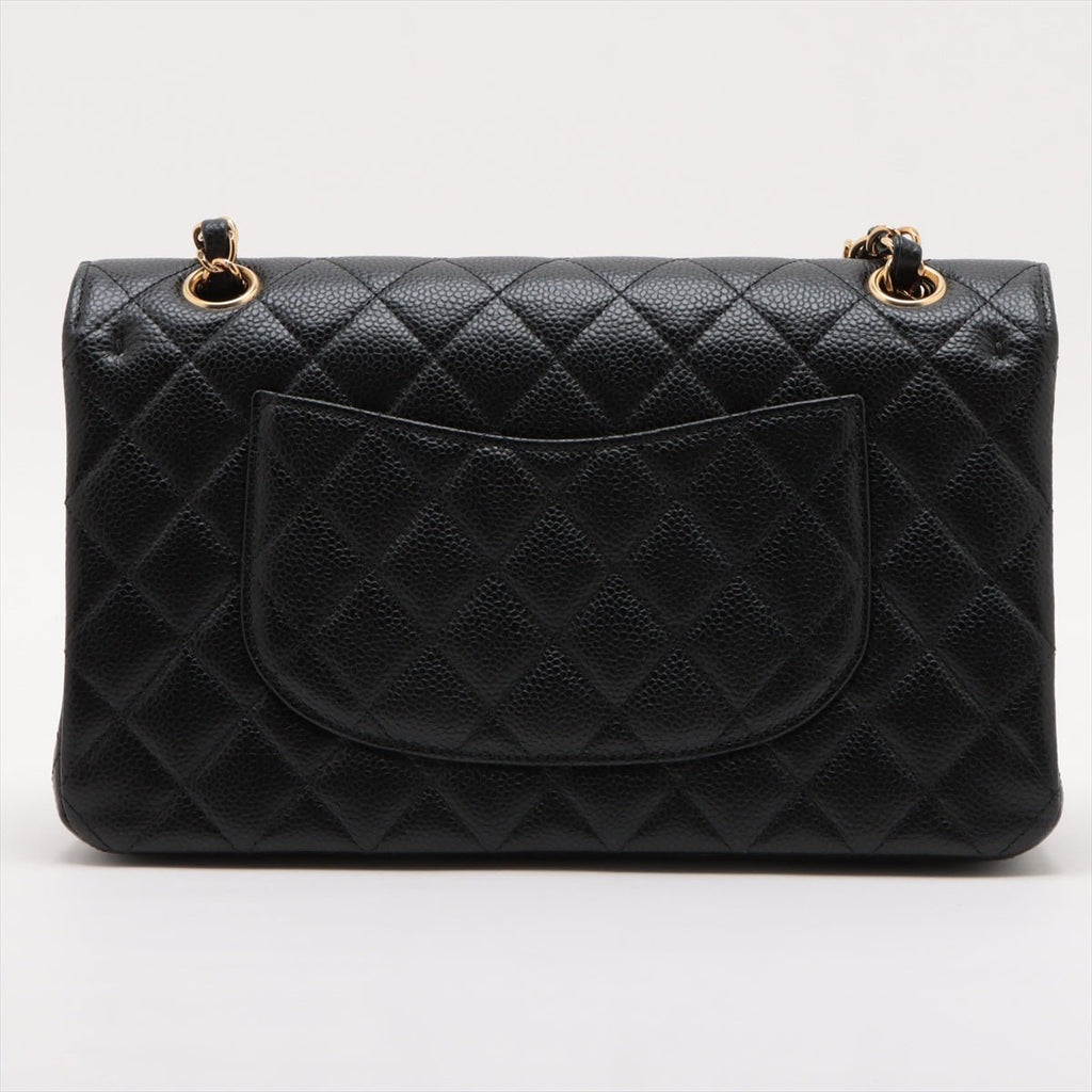 Second hand Chanel Classic Double Flap Medium Caviar Leather Matelassè Shoulder Bag Black - Tabita Bags